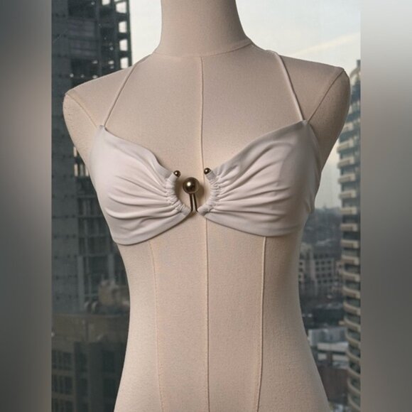 🆕 CHRISTOPHER ESBER 🧿 NWOT Orbit Embellished Ruched Bikini Top, White, Sz US 4 - Picture 4 of 16